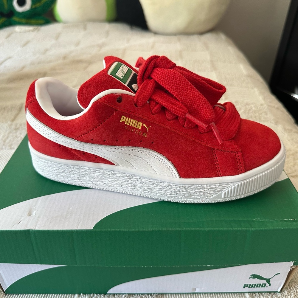 Puma Red and White Suede Sneakers
